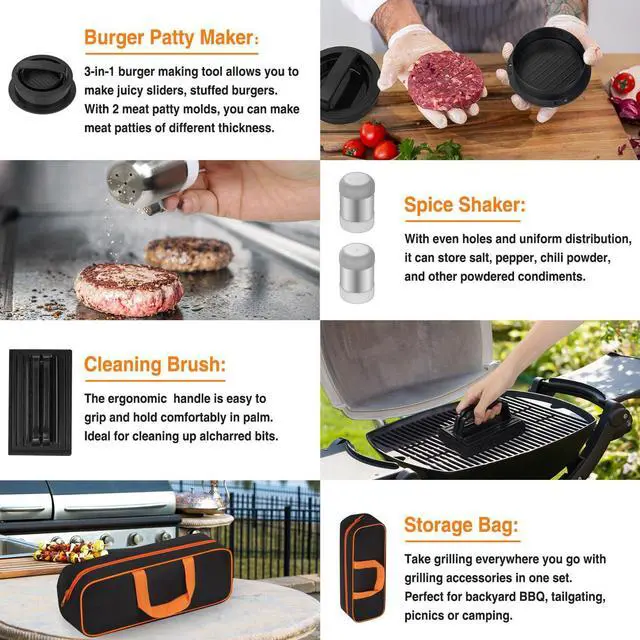 Alt view image 7 of 7 - Griddle Accessories Kit, 25PCS Flat Top Grill Accessories Set for Blackstone and Camp Chef, Grill Spatula Set with Enlarged Spatulas, Basting Cover, Scraper, Carry Bag for Outdoor BBQ