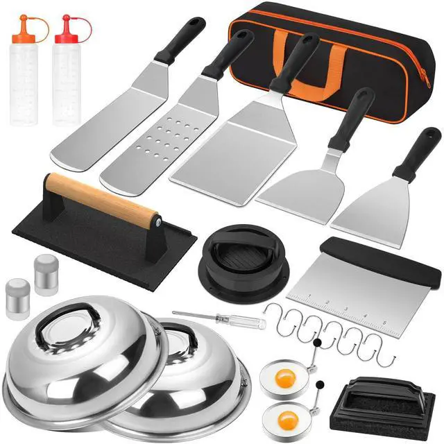 Main image of Griddle Accessories Kit, 25PCS Flat Top Grill Accessories Set for Blackstone and Camp Chef, Grill Spatula Set with Enlarged Spatulas, Basting Cover, Scraper, Carry Bag for Outdoor BBQ