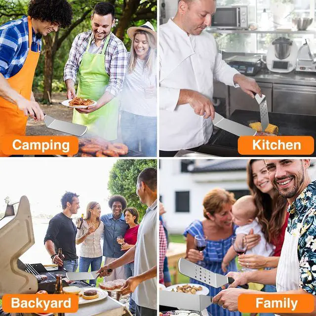 Alt view image 3 of 7 - Griddle Accessories Kit, 25PCS Flat Top Grill Accessories Set for Blackstone and Camp Chef, Grill Spatula Set with Enlarged Spatulas, Basting Cover, Scraper, Carry Bag for Outdoor BBQ