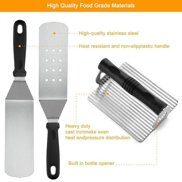 Alt view image 2 of 6 - 28PCS Griddle Accessories Kit, Flat Top Grill Accessories Set for Camp Chef, Grill Spatula Set with Enlarged Spatulas, Basting Cover, Scraper for Cooking Indoor or Outdoor Barbecue
