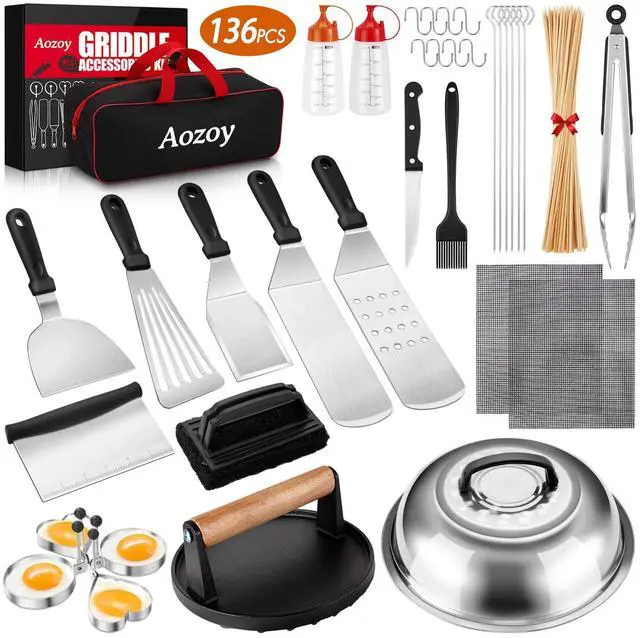 Main image of Griddle Accessories Kit - 136PCS Flat Top Grill Accessories for Blackstone and Camp Chef Metal Spatula Tools Set with Burger Press Scraper Tongs Carry Bag for Outdoor Grilling BBQ Cooking