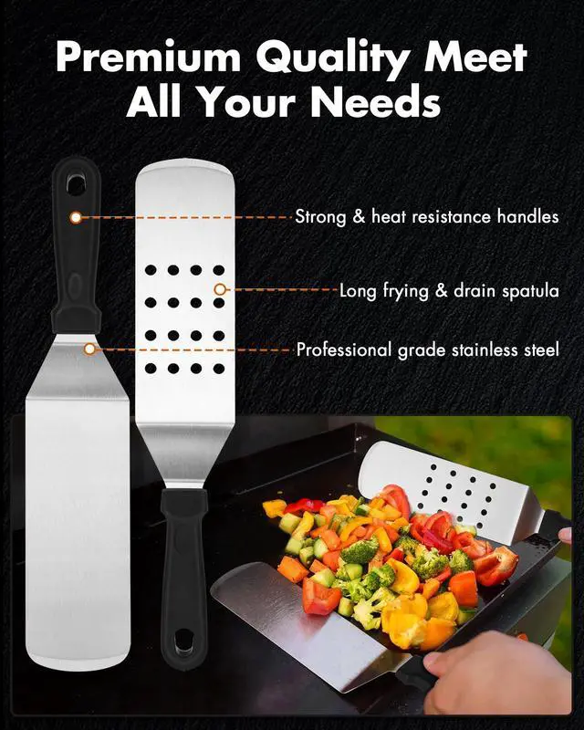 Alt view image 3 of 7 - Griddle Accessories Kit - 136PCS Flat Top Grill Accessories for Blackstone and Camp Chef Metal Spatula Tools Set with Burger Press Scraper Tongs Carry Bag for Outdoor Grilling BBQ Cooking