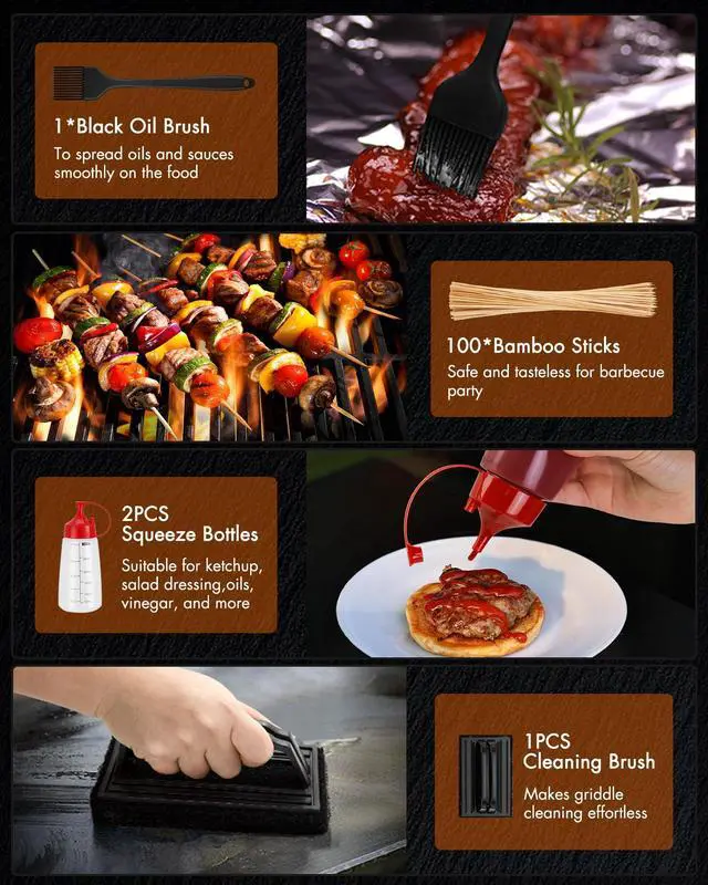Alt view image 7 of 7 - Griddle Accessories Kit - 136PCS Flat Top Grill Accessories for Blackstone and Camp Chef Metal Spatula Tools Set with Burger Press Scraper Tongs Carry Bag for Outdoor Grilling BBQ Cooking