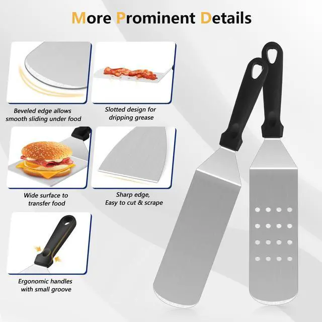 Alt view image 2 of 7 - 18Pcs Griddle Accessories Kit for Blackstone, Flattop Grilling Accessory Set with Smash Burger Press, Stainless Steel Spatula Tools with Basting Cover for Outdoor BBQ Cooking (PP Handles)