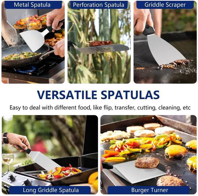 Alt view image 3 of 7 - 18Pcs Griddle Accessories Kit for Blackstone, Flattop Grilling Accessory Set with Smash Burger Press, Stainless Steel Spatula Tools with Basting Cover for Outdoor BBQ Cooking (PP Handles)