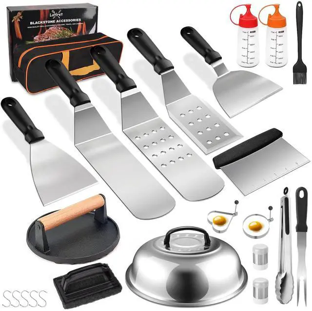 Main image of Griddle Accessories Kit, 24Pcs Grilling Accessories Set for Blackstone and Camp Chef, Flat Top Griddle Accessories Set with Scraper, Enlarged Spatulas, Basting Cover for BBQ
