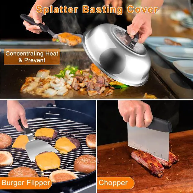 Alt view image 4 of 7 - Griddle Accessories Kit, 24Pcs Grilling Accessories Set for Blackstone and Camp Chef, Flat Top Griddle Accessories Set with Scraper, Enlarged Spatulas, Basting Cover for BBQ