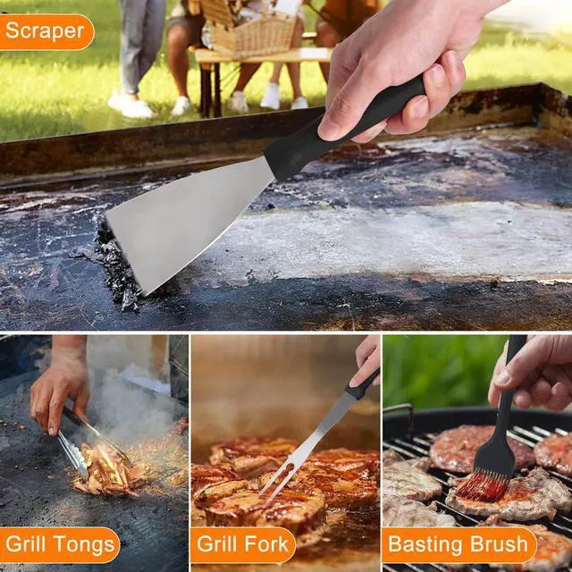 Alt view image 5 of 7 - Griddle Accessories Kit, 24Pcs Grilling Accessories Set for Blackstone and Camp Chef, Flat Top Griddle Accessories Set with Scraper, Enlarged Spatulas, Basting Cover for BBQ