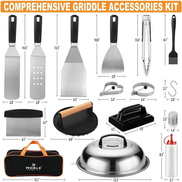 Alt view image 2 of 7 - 27 PCS Griddle Accessories Kit, Flat Top Grill Accessories Set for Camping, Professional Griddle Spatula Set with Melting Dome, Burger Press for Outdoor BBQ Cooking