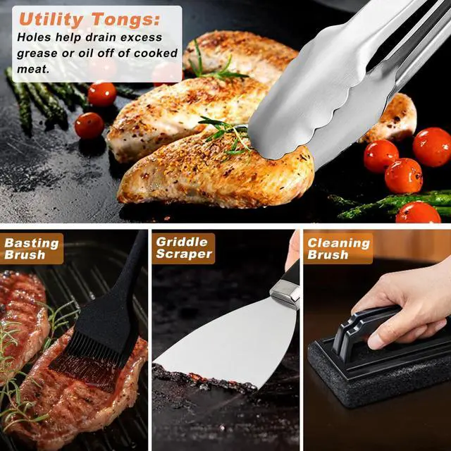 Alt view image 7 of 7 - 27 PCS Griddle Accessories Kit, Flat Top Grill Accessories Set for Camping, Professional Griddle Spatula Set with Melting Dome, Burger Press for Outdoor BBQ Cooking