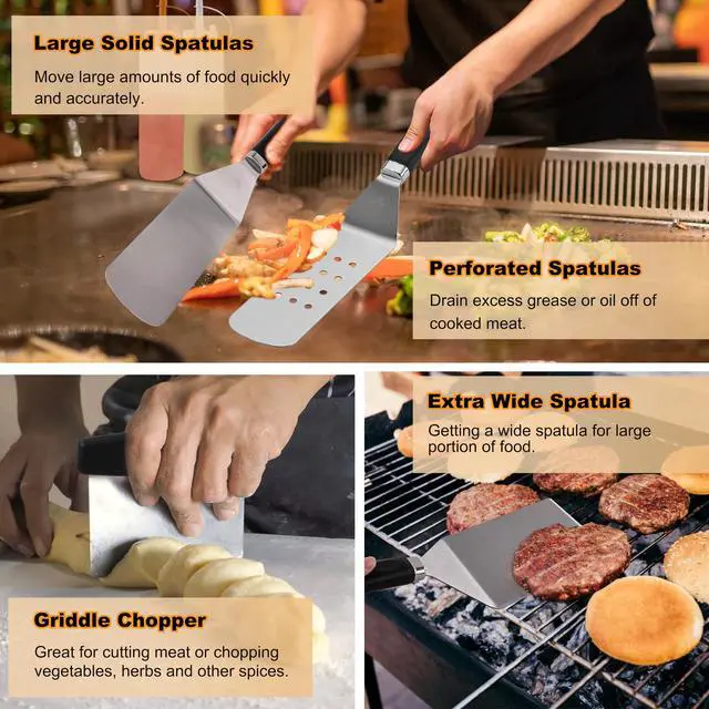 Alt view image 4 of 7 - 238PCS Premium Griddle Accessories Kit, Griddle Tools for Flat Top Grill with Enlarged Spatulas, Burger Press, Basting Cover & Storage Bag, Flat Top Grill Accessories for Outdoor Barbecue