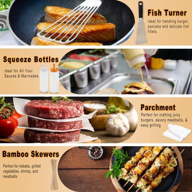 Alt view image 6 of 7 - 238PCS Premium Griddle Accessories Kit, Griddle Tools for Flat Top Grill with Enlarged Spatulas, Burger Press, Basting Cover & Storage Bag, Flat Top Grill Accessories for Outdoor Barbecue