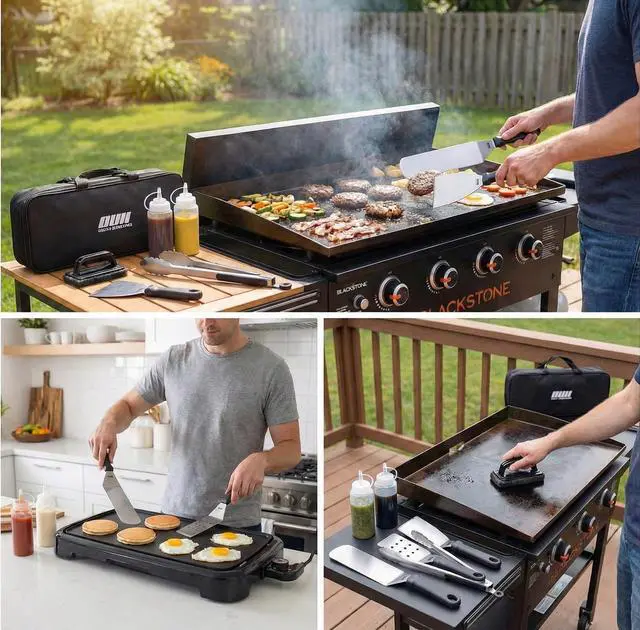 Alt view image 2 of 7 - Flat Top Griddle Accessories for Blackstone and Camp Chef Griddle - 9 Pieces Set with Griddle Cleaning Kit and Carry Bag! Metal Spatula, Scraper for Hibachi and Teppanyaki Grill