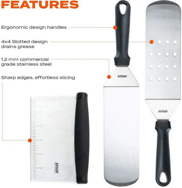 Alt view image 3 of 7 - Flat Top Griddle Accessories for Blackstone and Camp Chef Griddle - 9 Pieces Set with Griddle Cleaning Kit and Carry Bag! Metal Spatula, Scraper for Hibachi and Teppanyaki Grill