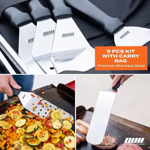 Alt view image 4 of 7 - Flat Top Griddle Accessories for Blackstone and Camp Chef Griddle - 9 Pieces Set with Griddle Cleaning Kit and Carry Bag! Metal Spatula, Scraper for Hibachi and Teppanyaki Grill