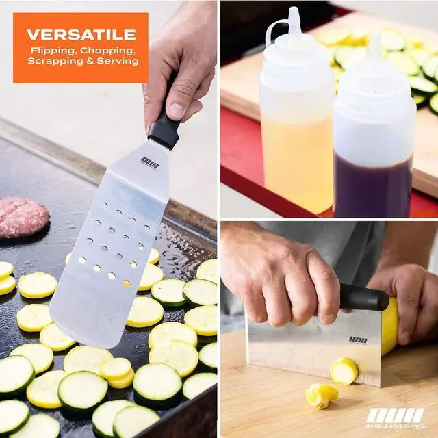 Alt view image 6 of 7 - Flat Top Griddle Accessories for Blackstone and Camp Chef Griddle - 9 Pieces Set with Griddle Cleaning Kit and Carry Bag! Metal Spatula, Scraper for Hibachi and Teppanyaki Grill