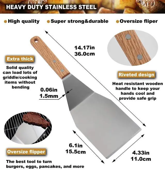 Alt view image 3 of 7 - 8pcs Professional Griddle Accessories Kit - Heavy Duty Stainless Steel Grill Spatula Set for Grill Griddle Hibachi Flat Top Outdoor Cooking - Great Grill Gift on Birthday Wedding