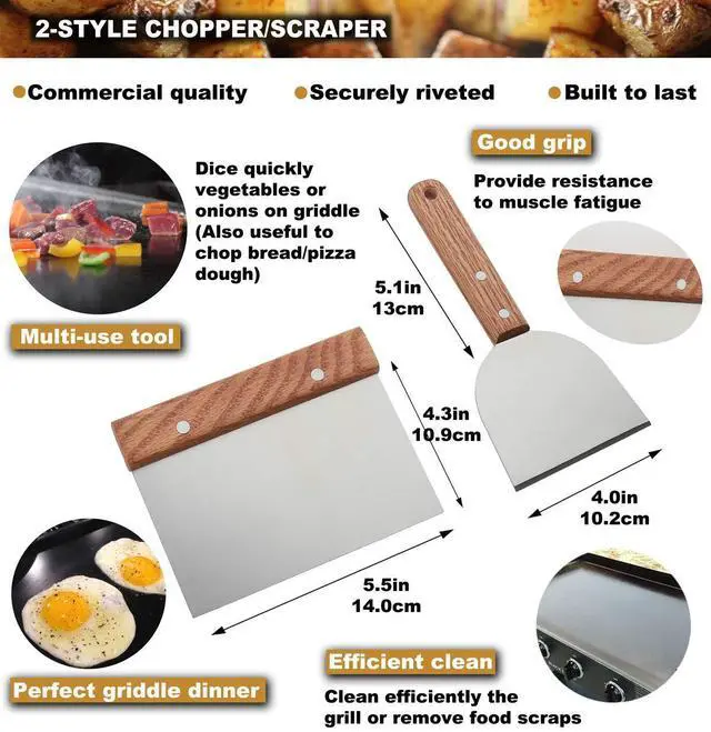 Alt view image 4 of 7 - 8pcs Professional Griddle Accessories Kit - Heavy Duty Stainless Steel Grill Spatula Set for Grill Griddle Hibachi Flat Top Outdoor Cooking - Great Grill Gift on Birthday Wedding