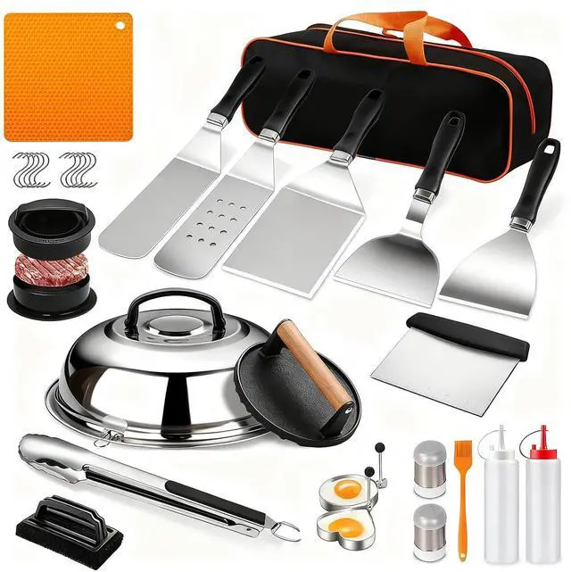 Main image of Griddle Accessories Kit for Blackstone, 28Pcs Hibachi Tools Accessories Set for Flat Top Teppanyaki with Griddle Spatula, Burger Press& Trivet Mat, BBQ Christmas Grilling Gifts for Dad,Men
