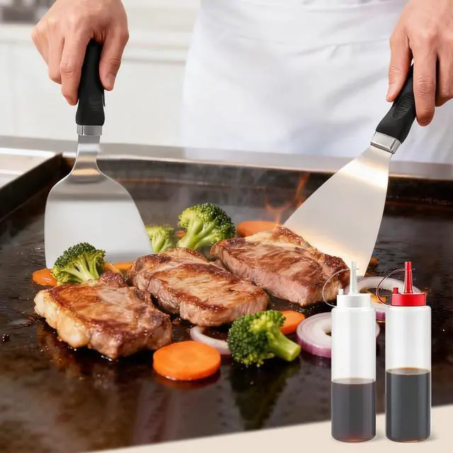 Alt view image 4 of 7 - Griddle Accessories Kit for Blackstone, 28Pcs Hibachi Tools Accessories Set for Flat Top Teppanyaki with Griddle Spatula, Burger Press& Trivet Mat, BBQ Christmas Grilling Gifts for Dad,Men