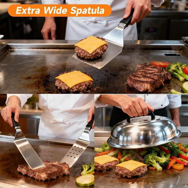 Alt view image 3 of 7 - Griddle Accessories Kit for Blackstone, 28Pcs Hibachi Tools Accessories Set for Flat Top Teppanyaki with Griddle Spatula, Burger Press& Trivet Mat, BBQ Christmas Grilling Gifts for Dad,Men