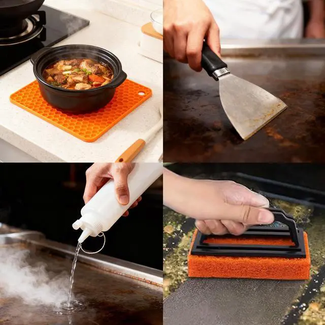 Alt view image 7 of 7 - Griddle Accessories Kit for Blackstone, 28Pcs Hibachi Tools Accessories Set for Flat Top Teppanyaki with Griddle Spatula, Burger Press& Trivet Mat, BBQ Christmas Grilling Gifts for Dad,Men