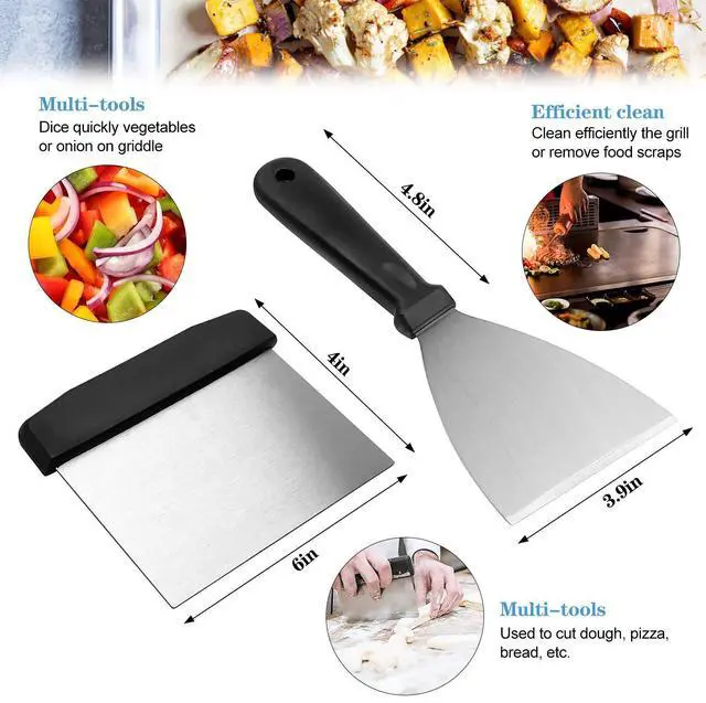 Alt view image 3 of 6 - Flat Top Griddle Accessories Set for Blackstone and Camp Chef, Professional Grill Spatula Set with Burger Spatulas Scraper, BBQ Tool Griddle Utensils Kit for Men Outdoor Flattop Grills Cooking (Black)