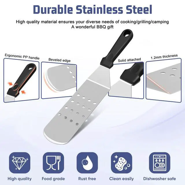 Alt view image 3 of 7 - 28Pcs Griddle Accessories Kit, Stainless Steel Flat Top Grill Accessory Tools Set, Metal Spatulas, Scraper Choppers, Melting Domes, Cast Iron Burger Press, for Teppanyaki Tabletop Hibachi BBQ