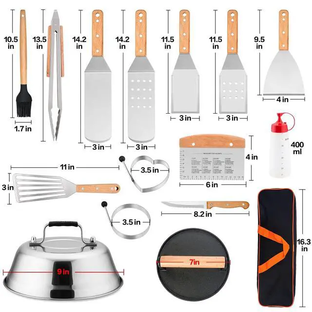 Alt view image 2 of 7 - Griddle Accessories Kit, 20 Pcs Flat Top Grill Accessories Set for Camping, Griddle Spatula Tools with 9 Melting Dome, Grill Spatula Set with Choppers for Teppanyaki BBQ Outdoor