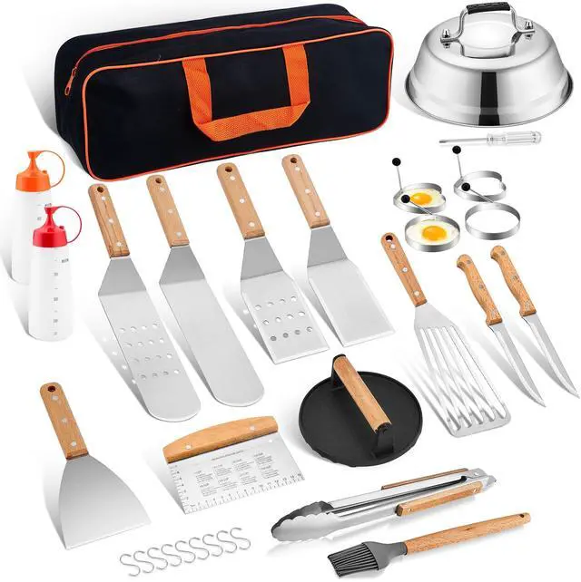 Main image of Griddle Accessories Kit, 20 Pcs Flat Top Grill Accessories Set for Camping, Griddle Spatula Tools with 9 Melting Dome, Grill Spatula Set with Choppers for Teppanyaki BBQ Outdoor