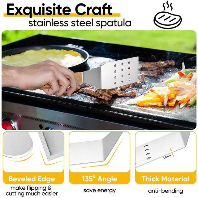 Alt view image 3 of 7 - Griddle Accessories Kit, 20 Pcs Flat Top Grill Accessories Set for Camping, Griddle Spatula Tools with 9 Melting Dome, Grill Spatula Set with Choppers for Teppanyaki BBQ Outdoor