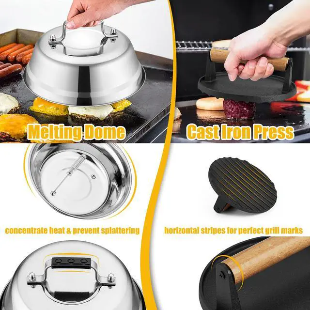 Alt view image 6 of 7 - Griddle Accessories Kit, 20 Pcs Flat Top Grill Accessories Set for Camping, Griddle Spatula Tools with 9 Melting Dome, Grill Spatula Set with Choppers for Teppanyaki BBQ Outdoor