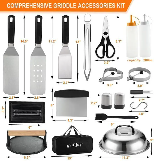 Alt view image 2 of 7 - Professional Griddle Accessories Kit Set with Smash Burger Press - Extra Thick Grill Spatula, Turner, Flipper - 38PCS Flat Top Grill Tools Kit for Outdoor Barbecue Teppanyaki Camping Cooking