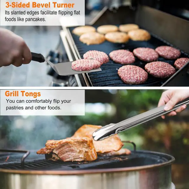 Alt view image 6 of 7 - Professional Griddle Accessories Kit Set with Smash Burger Press - Extra Thick Grill Spatula, Turner, Flipper - 38PCS Flat Top Grill Tools Kit for Outdoor Barbecue Teppanyaki Camping Cooking