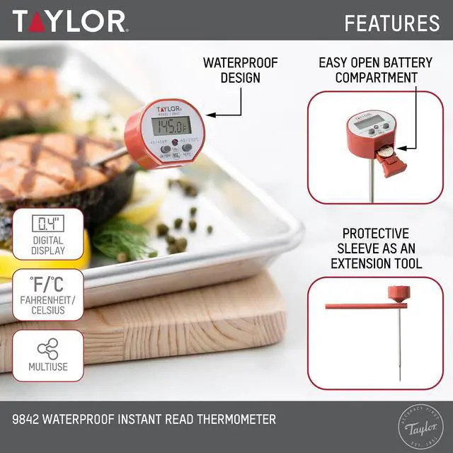 Alt view image 2 of 7 - Waterproof Digital Instant Read Thermometer For Cooking, BBQ, Grilling, Baking, And Meat, Comes With Pocket Sleeve Clip, Red
