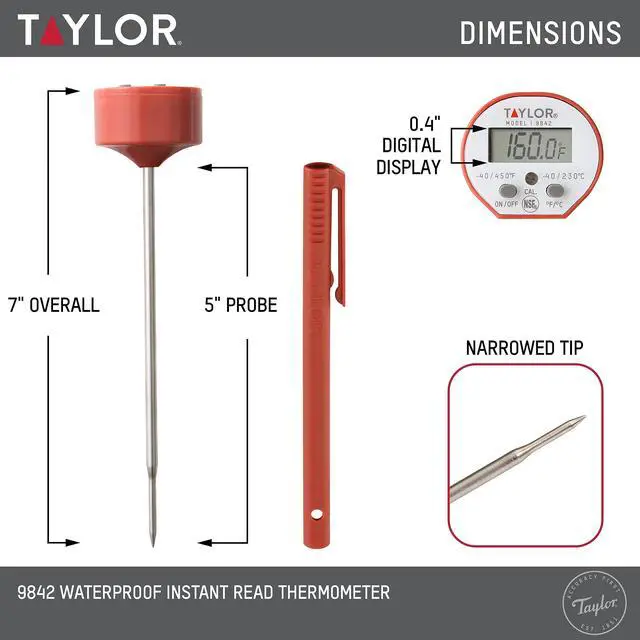 Alt view image 3 of 7 - Waterproof Digital Instant Read Thermometer For Cooking, BBQ, Grilling, Baking, And Meat, Comes With Pocket Sleeve Clip, Red