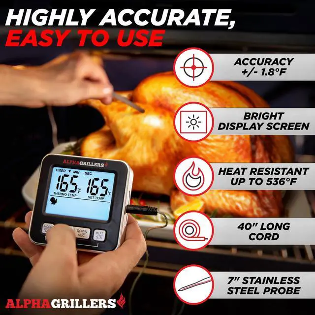 Alt view image 2 of 7 - Meat Thermometer Digital, Wired Probe for Oven & Grill