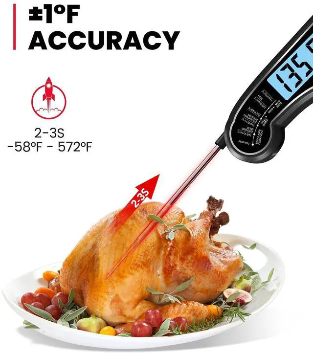 Alt view image 2 of 7 - Meat Thermometer, Instant Read Food Thermometer with LCD Backlight Calibration, Waterproof Ultra Fast Digital Cooking Thermometer for Candy Deep Fry Liquids Beef Kitchen Baking Smoker Grill BBQ