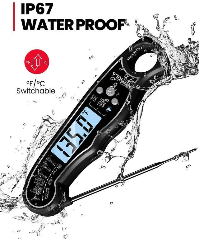 Alt view image 3 of 7 - Meat Thermometer, Instant Read Food Thermometer with LCD Backlight Calibration, Waterproof Ultra Fast Digital Cooking Thermometer for Candy Deep Fry Liquids Beef Kitchen Baking Smoker Grill BBQ
