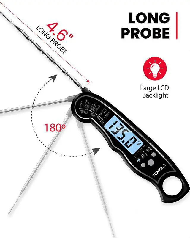 Alt view image 5 of 7 - Meat Thermometer, Instant Read Food Thermometer with LCD Backlight Calibration, Waterproof Ultra Fast Digital Cooking Thermometer for Candy Deep Fry Liquids Beef Kitchen Baking Smoker Grill BBQ