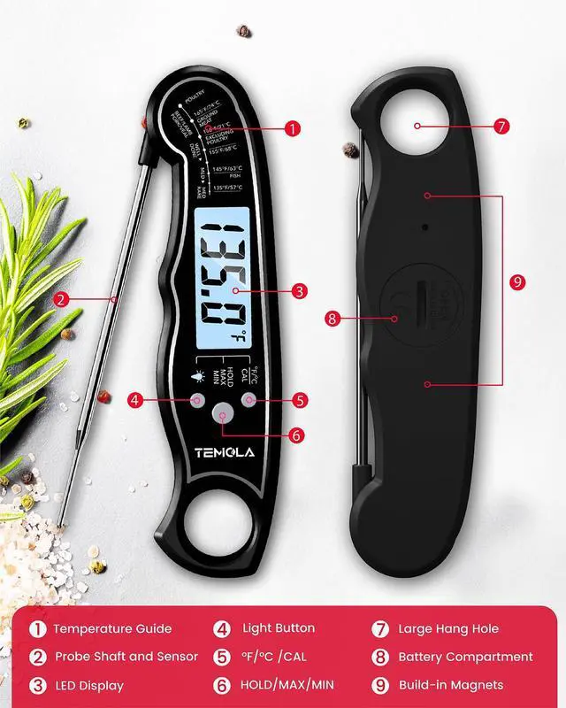 Alt view image 6 of 7 - Meat Thermometer, Instant Read Food Thermometer with LCD Backlight Calibration, Waterproof Ultra Fast Digital Cooking Thermometer for Candy Deep Fry Liquids Beef Kitchen Baking Smoker Grill BBQ