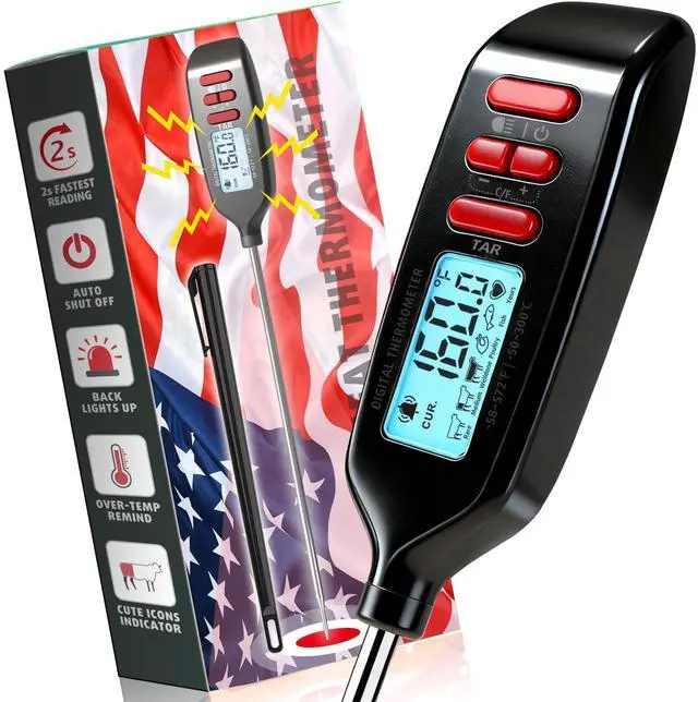 Main image of Meat Thermometer Digital, Smart Instant Read Food Thermometer with Super Long Probe for Cooking Grilling Baking Kitchen Candy BBQ Oil Liquid, Backlit Display, Battery Included