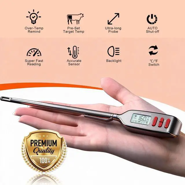 Alt view image 3 of 7 - Meat Thermometer Digital, Smart Instant Read Food Thermometer with Super Long Probe for Cooking Grilling Baking Kitchen Candy BBQ Oil Liquid, Backlit Display, Battery Included