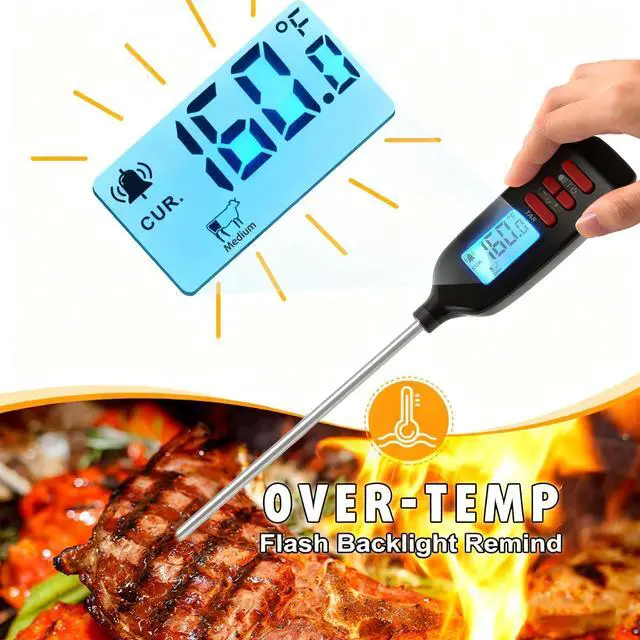 Alt view image 2 of 7 - Meat Thermometer Digital, Smart Instant Read Food Thermometer with Super Long Probe for Cooking Grilling Baking Kitchen Candy BBQ Oil Liquid, Backlit Display, Battery Included
