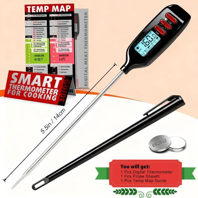 Alt view image 6 of 7 - Meat Thermometer Digital, Smart Instant Read Food Thermometer with Super Long Probe for Cooking Grilling Baking Kitchen Candy BBQ Oil Liquid, Backlit Display, Battery Included
