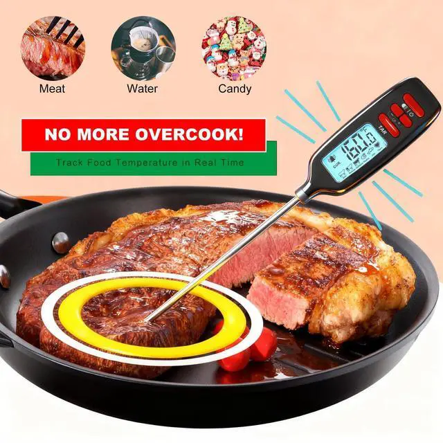 Alt view image 7 of 7 - Meat Thermometer Digital, Smart Instant Read Food Thermometer with Super Long Probe for Cooking Grilling Baking Kitchen Candy BBQ Oil Liquid, Backlit Display, Battery Included