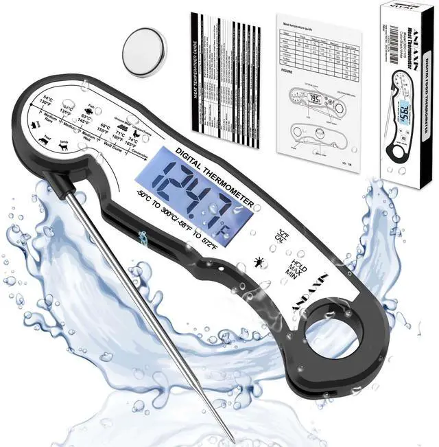 Main image of Digital Instant Read Meat Thermometer Digital for Grilling and Cooking - Waterproof Ultra-Fast Thermometer with Backlight&Calibration&Foldable Probe for Kitchen,Deep Fry,BBQ,Grill-Black/White