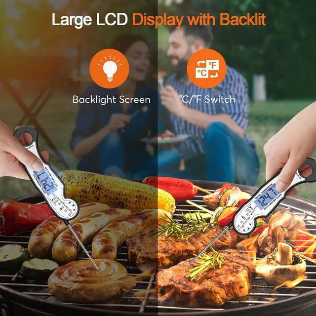 Alt view image 4 of 7 - Digital Instant Read Meat Thermometer Digital for Grilling and Cooking - Waterproof Ultra-Fast Thermometer with Backlight&Calibration&Foldable Probe for Kitchen,Deep Fry,BBQ,Grill-Black/White