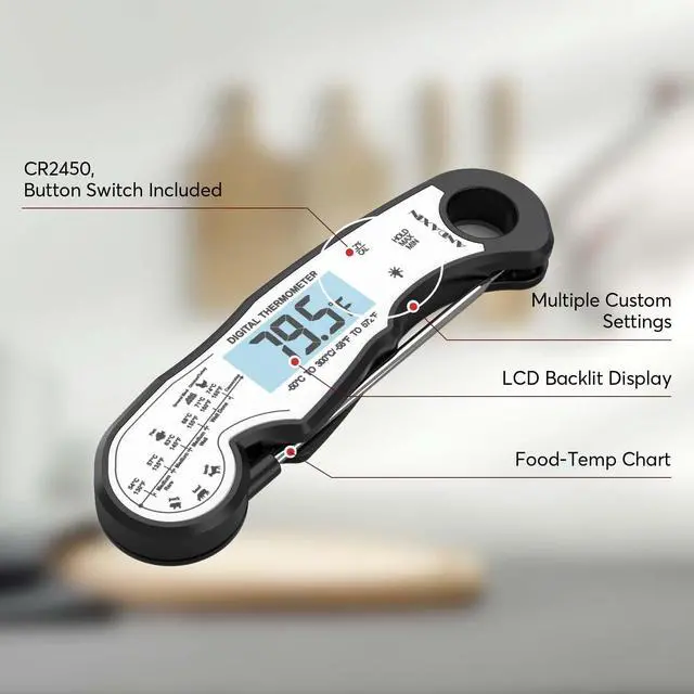 Alt view image 5 of 7 - Digital Instant Read Meat Thermometer Digital for Grilling and Cooking - Waterproof Ultra-Fast Thermometer with Backlight&Calibration&Foldable Probe for Kitchen,Deep Fry,BBQ,Grill-Black/White