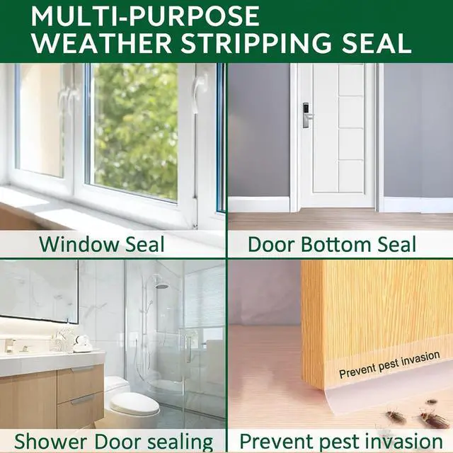 Alt view image 4 of 7 - 49 Feet Clear Weather Stripping Door Seal, Draft Seal Tape for Doors, Silicone Draft Seal Insulation Tape Strip, Under Door Seal Strip for Window and Door Bottom 3 Rolls Total 49ft (Width 35mm)